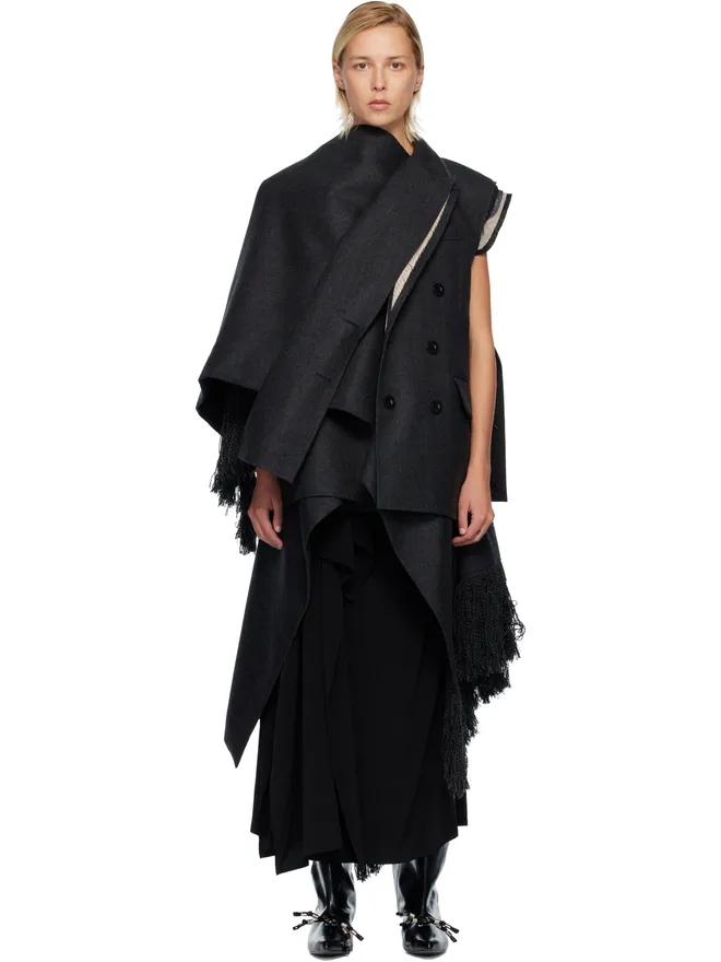 sacai sacai ダブルフェイス プレイド メルトン ベストの商品画像