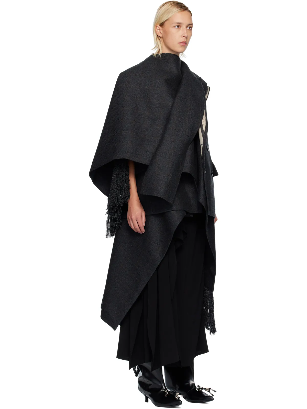 sacai ダブルフェイス プレイド メルトン ベスト - 画像2