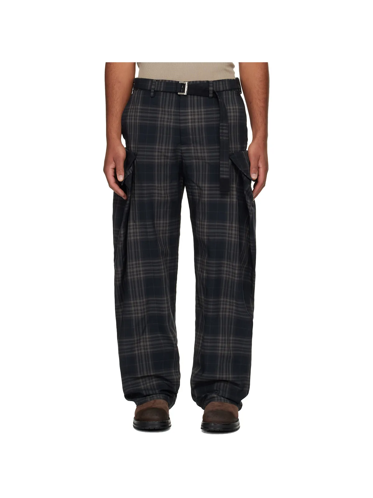 sacai ブラック Plaid カーゴパンツ - 画像1