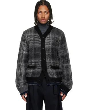 sacai Plaid モヘアニット カーディガン - サムネイル1