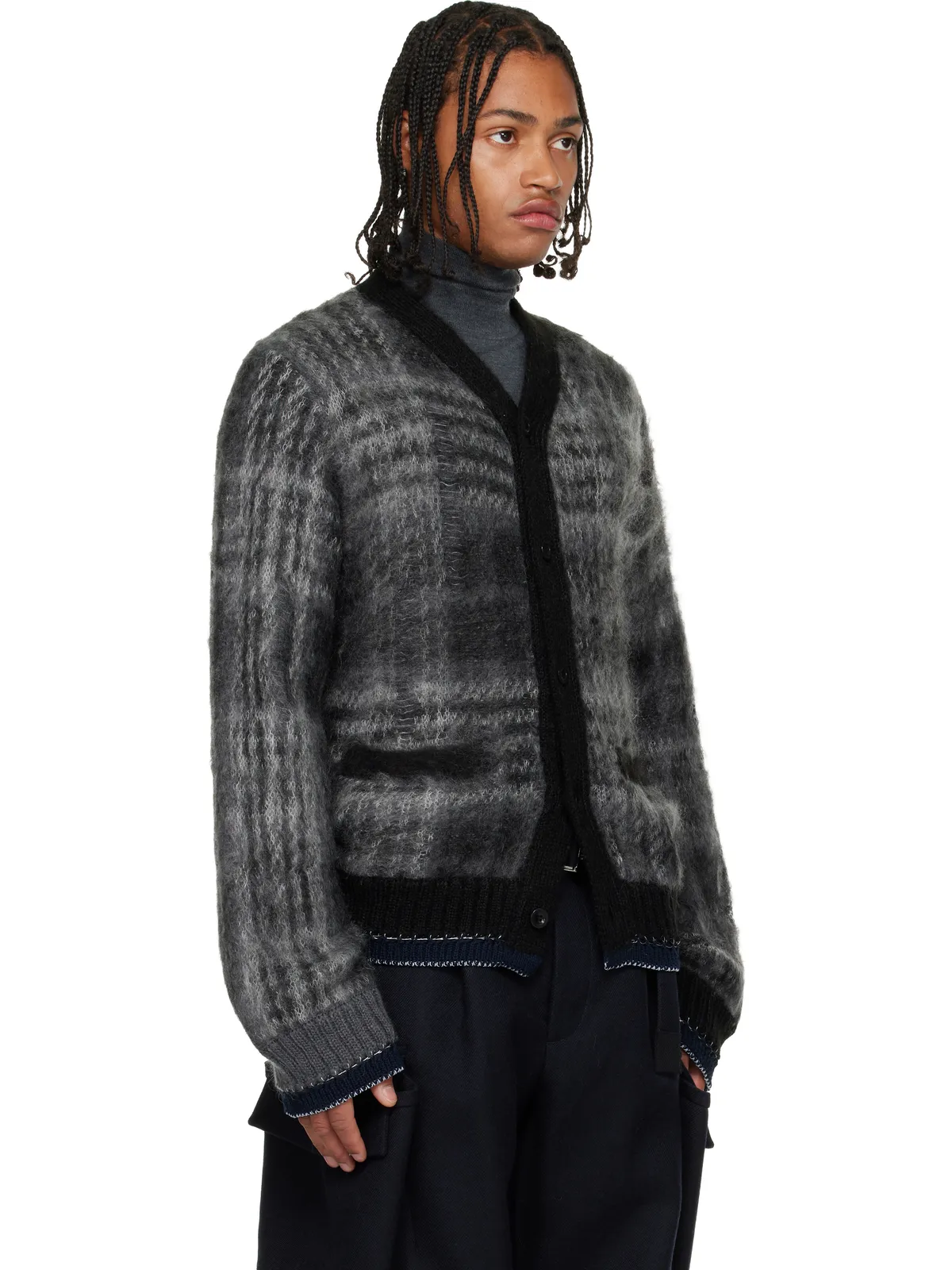 sacai Plaid モヘアニット カーディガン - 画像2