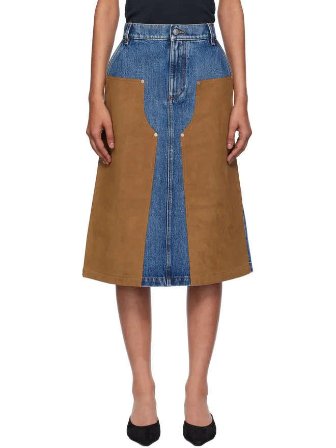 Stella McCartney Stella McCartney ミックス デニム＆フェイクスエード ミディアムスカートの商品画像