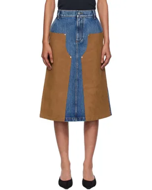 Stella McCartney ミックス デニム＆フェイクスエード ミディアムスカート - サムネイル1
