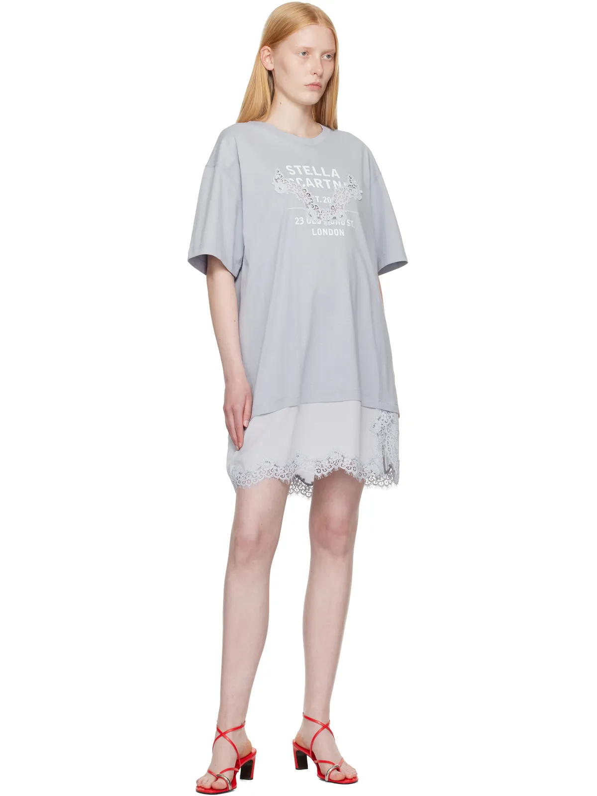 Stella McCartney Lace-Insert Graphic Tシャツ ミニワンピース - 画像4
