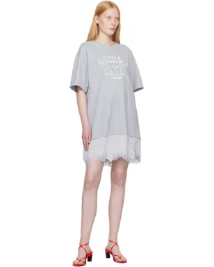 Stella McCartney Lace-Insert Graphic Tシャツ ミニワンピース - サムネイル4