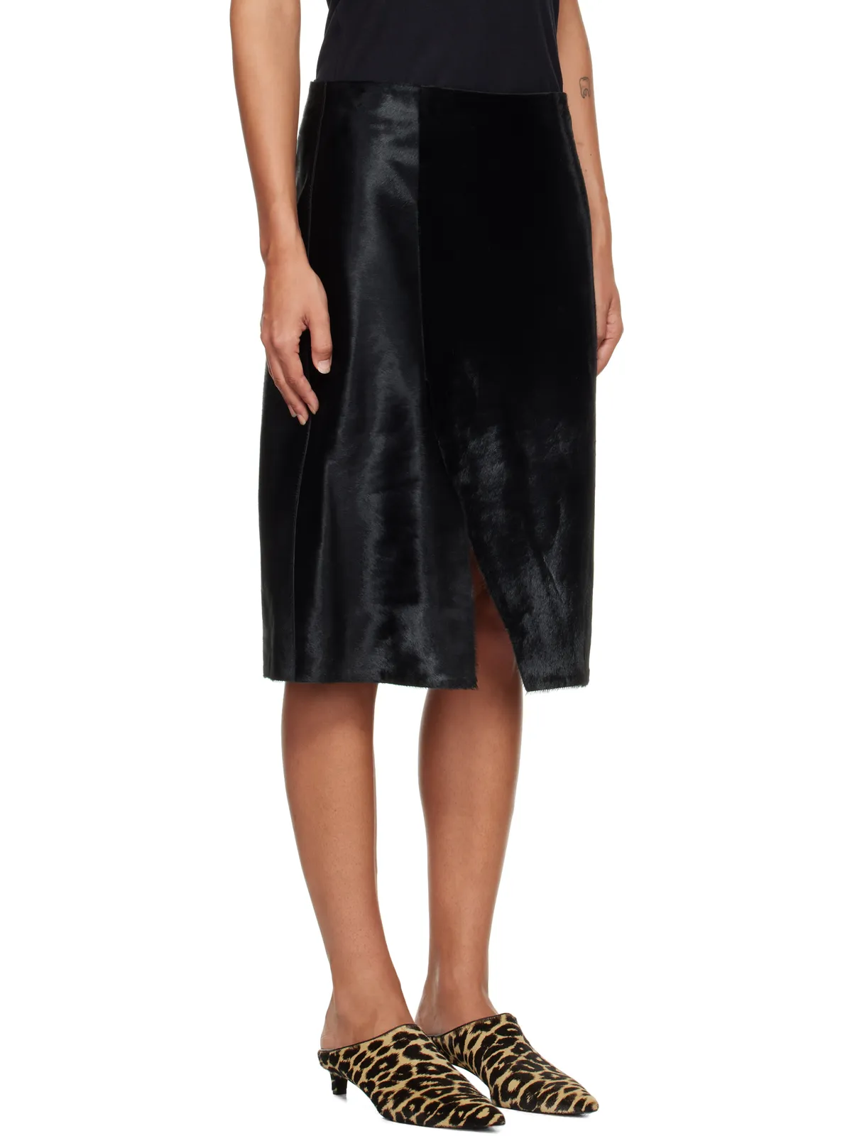 Loulou de Saison Myra Asymmetrical Pony-Effect レザー ミディアムスカート - 画像2