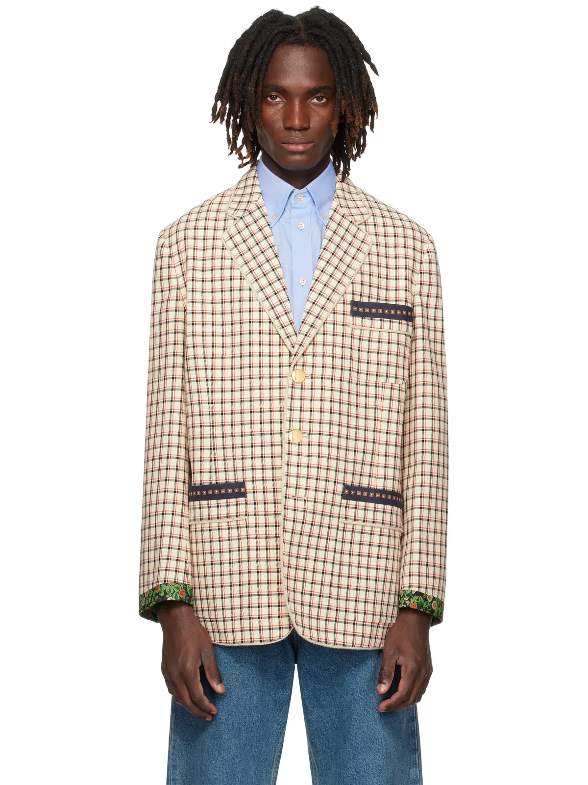Valentino チェック コットン シングルジャケット - 画像1