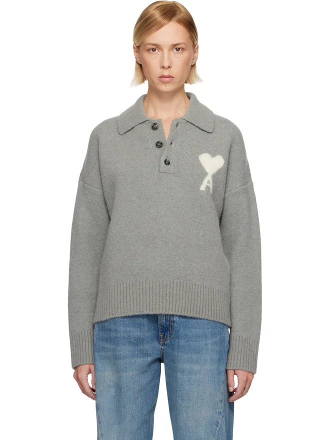 AMI Paris AMI Paris Ami de Coeur アルパカ 長袖 ニットポロシャツの商品画像