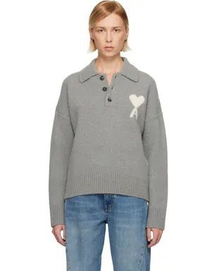AMI Paris Ami de Coeur アルパカ 長袖 ニットポロシャツ - サムネイル1