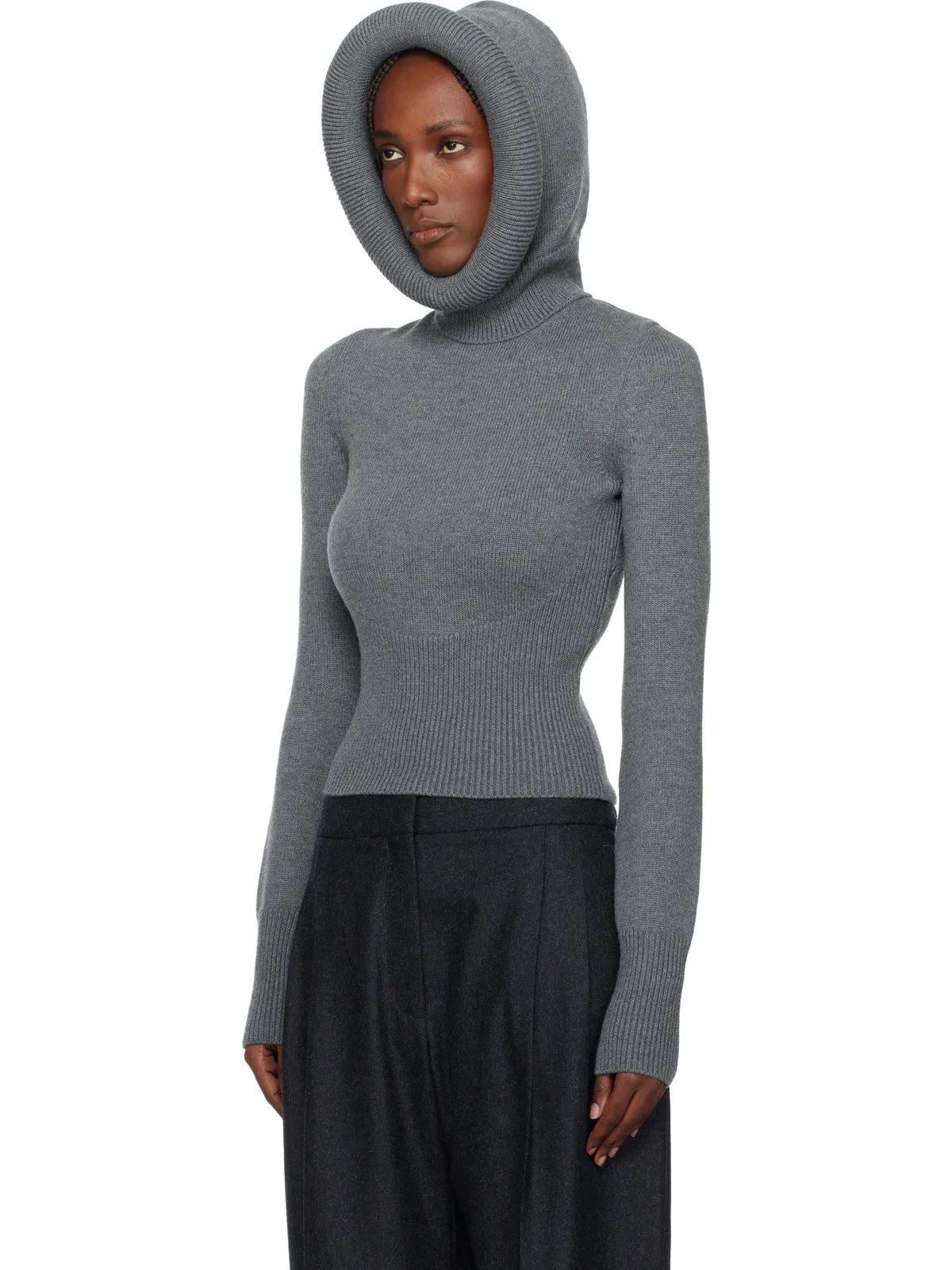 ALAÏA Sculptural Hood リブニット タートルネック - 画像4