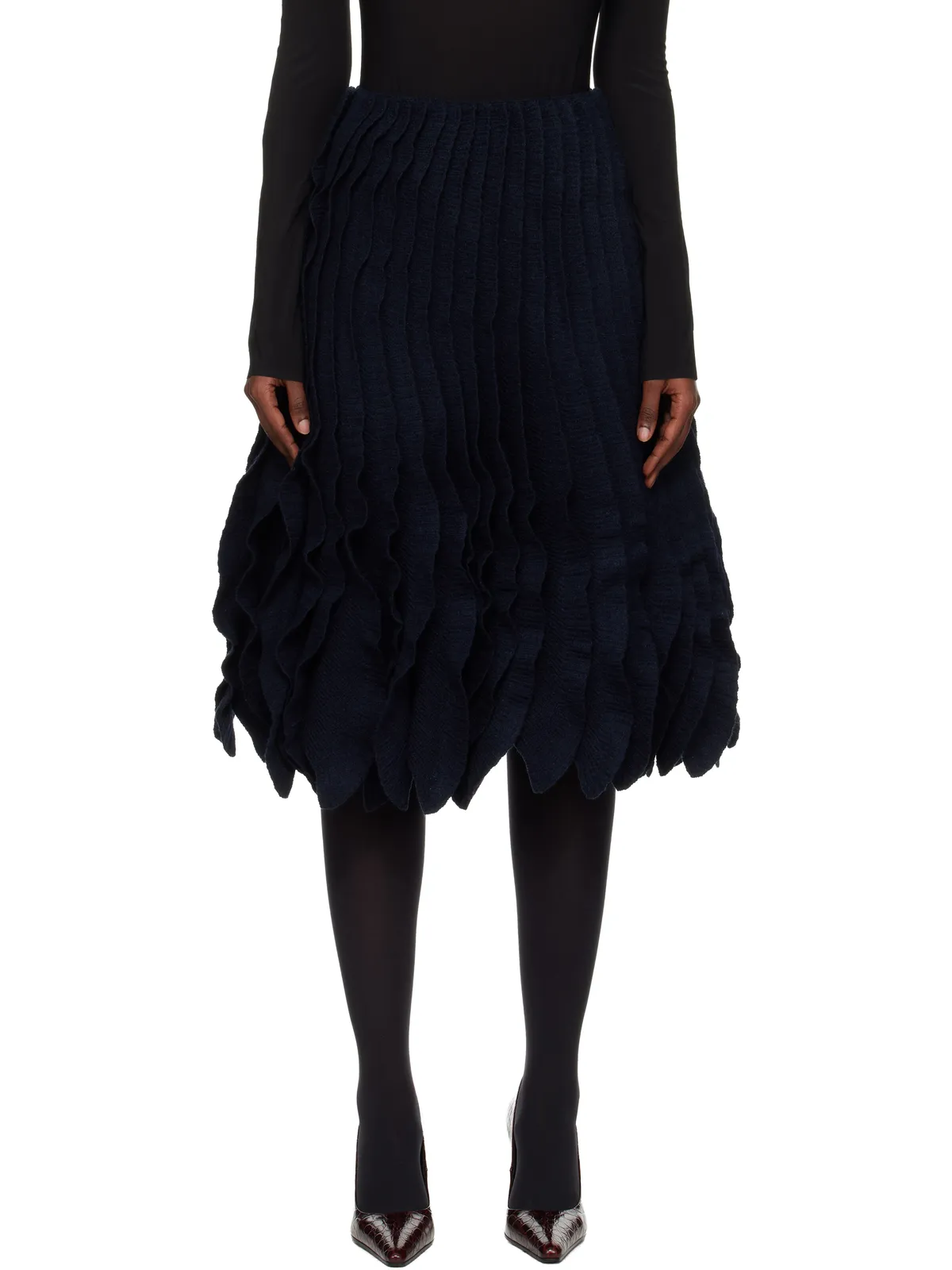 ALAÏA ツイードニット ラッフル ミディアムスカート - 画像1
