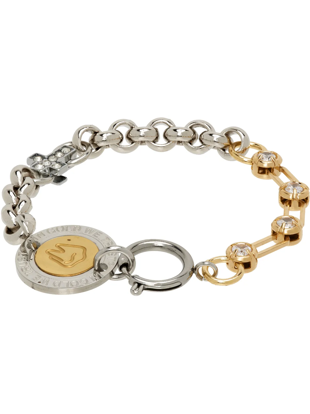 IN GOLD WE TRUST PARIS Rolo & Crystal Chains Cross Charms ロゴ ブレスレット - 画像2