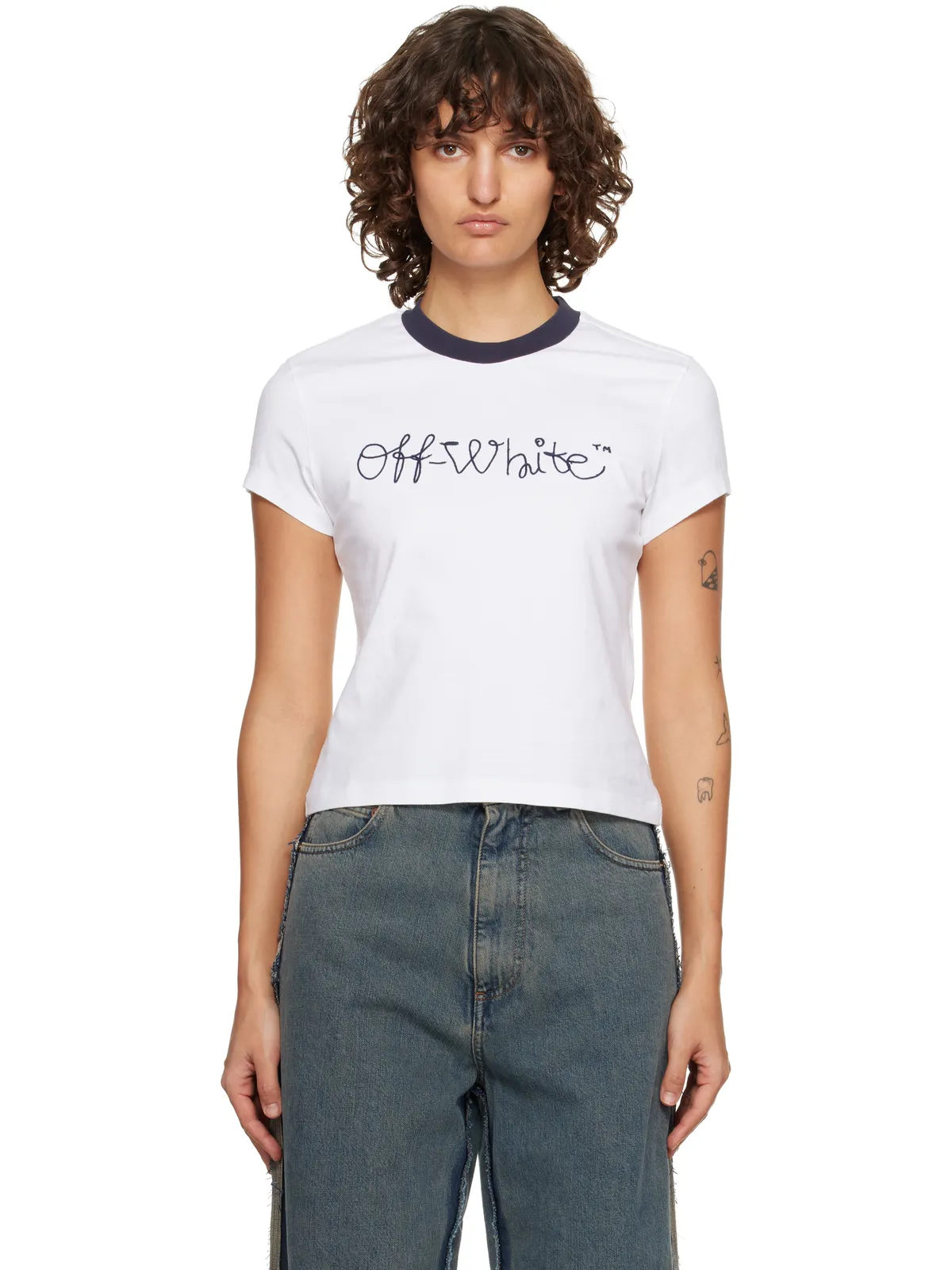 OFF-WHITE Embroidered Script Logo Fitted Tシャツ - 画像1