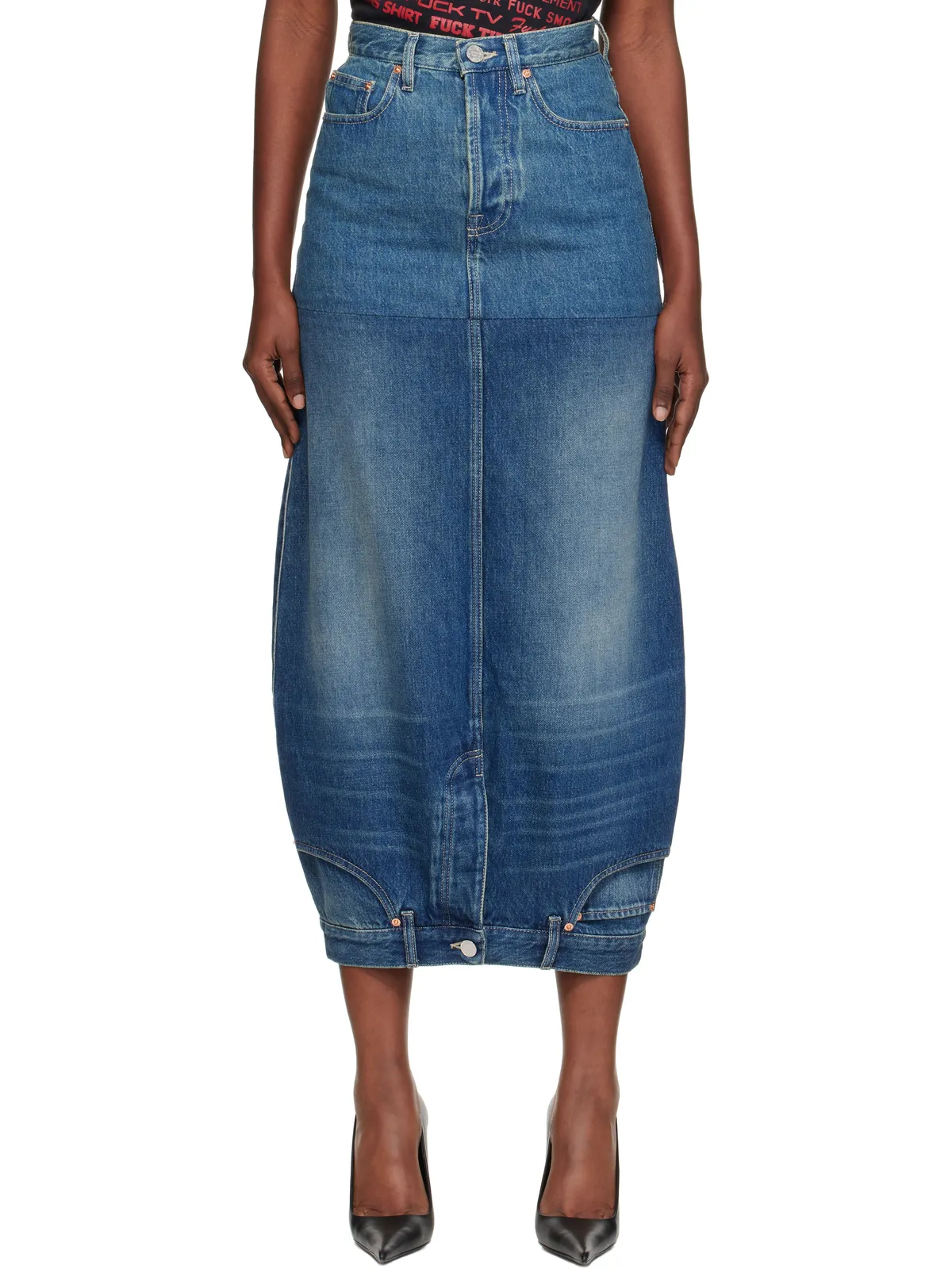 VETEMENTS Double デニム ミディアムスカート - 画像1