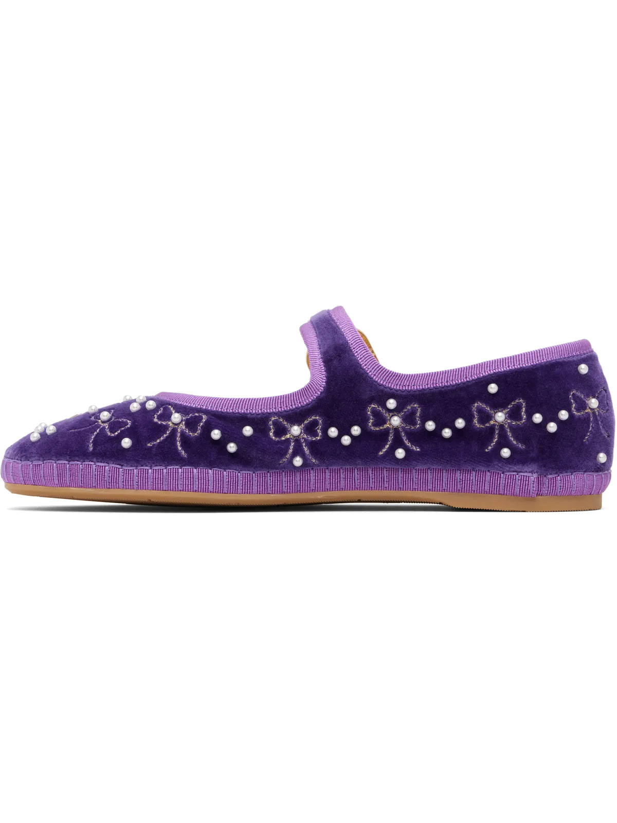 Valentino Garavani Mary-Jane Endouce ベルベット バレエシューズ - 画像3