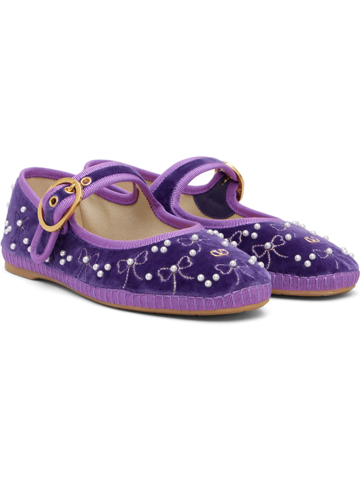 Valentino Garavani Mary-Jane Endouce ベルベット バレエシューズ - 画像4