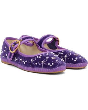 Valentino Garavani Mary-Jane Endouce ベルベット バレエシューズ - サムネイル4