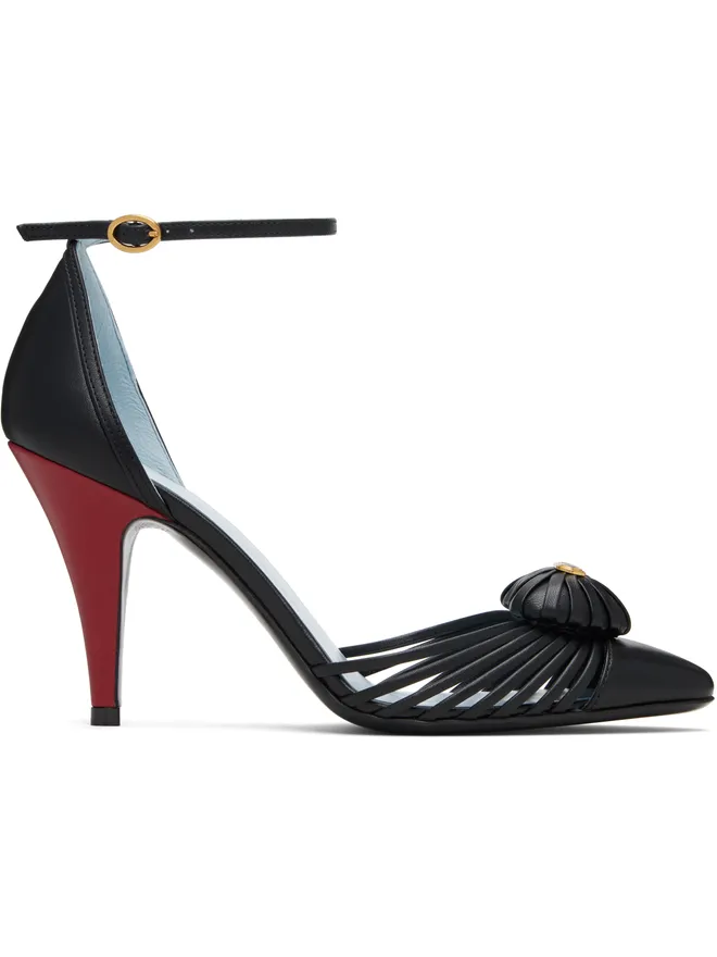 Valentino Garavani Valentino Garavani ブラック Woven Heart レザー アンクルストラップ ヒールの商品画像