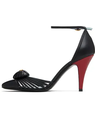 Valentino Garavani ブラック Woven Heart レザー アンクルストラップ ヒール - サムネイル3
