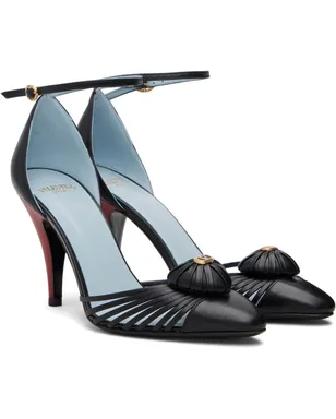 Valentino Garavani ブラック Woven Heart レザー アンクルストラップ ヒール - サムネイル4