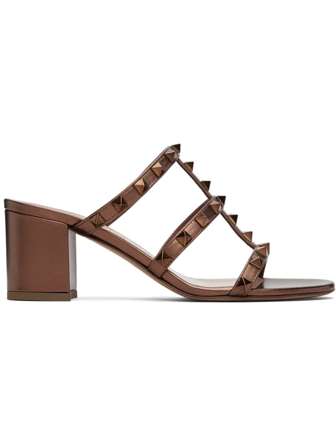 Valentino Garavani Valentino Garavani Rockstud メタリック カーフスキン レザー スライドサンダルの商品画像