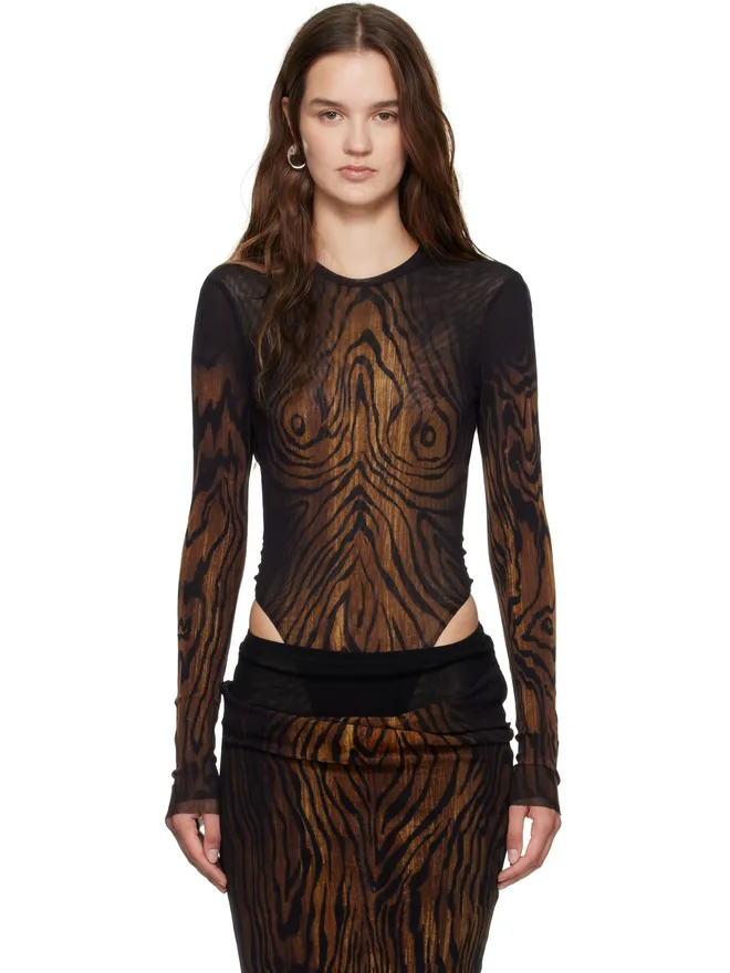 Jean Paul Gaultier Jean Paul Gaultier Double Layer Printed Wood メッシュ ボディスーツの商品画像