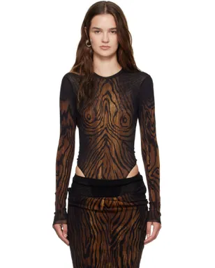 Jean Paul Gaultier Double Layer Printed Wood メッシュ ボディスーツ - サムネイル1