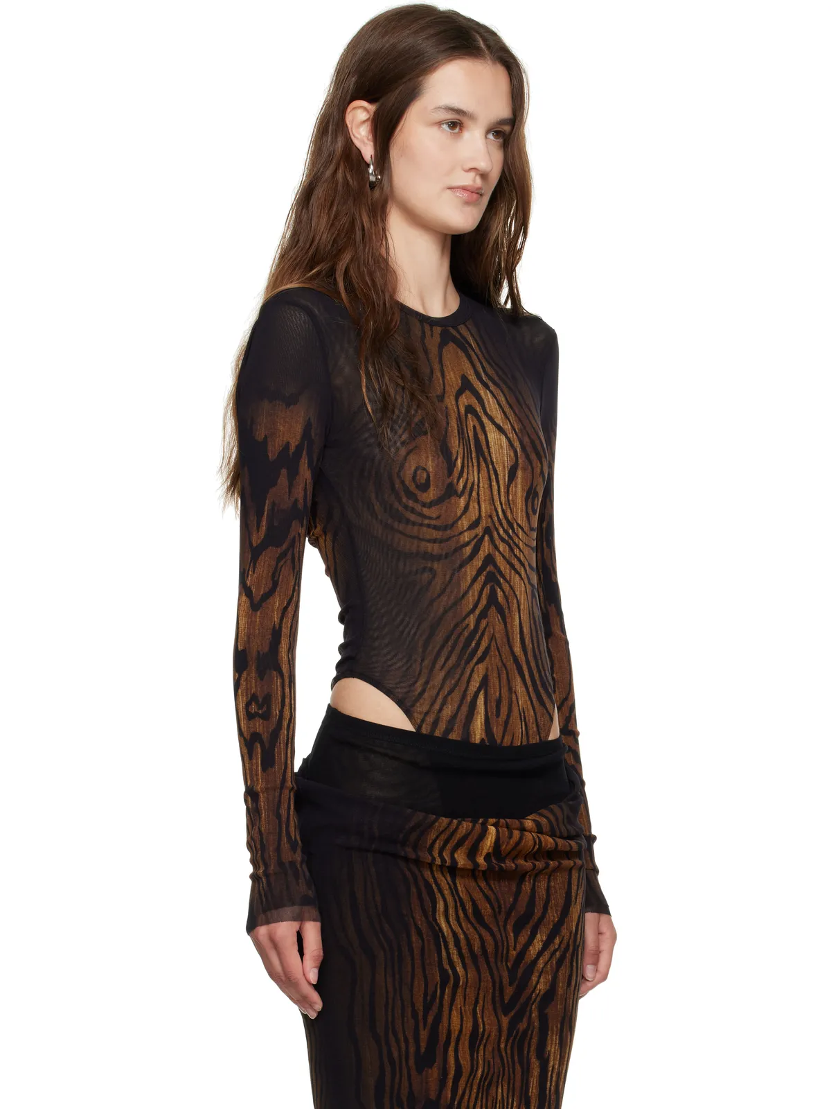Jean Paul Gaultier Double Layer Printed Wood メッシュ ボディスーツ - 画像2