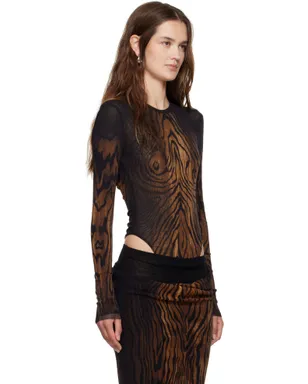 Jean Paul Gaultier Double Layer Printed Wood メッシュ ボディスーツ - サムネイル2