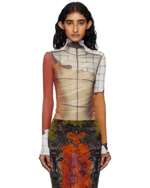 Jean Paul Gaultier Fire プリント 長袖 ツイスト ボディスーツ - サムネイル1
