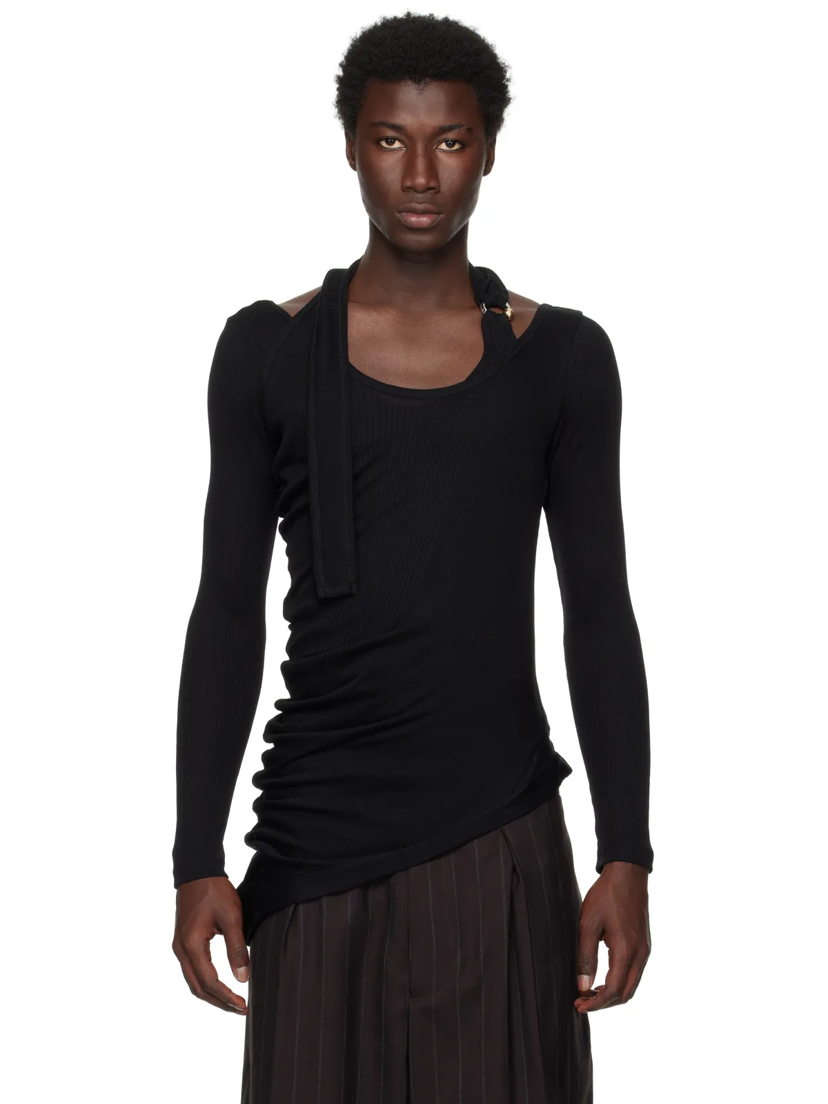 Jean Paul Gaultier Twisted Double Layer Piercing リブ Tシャツ - 画像1