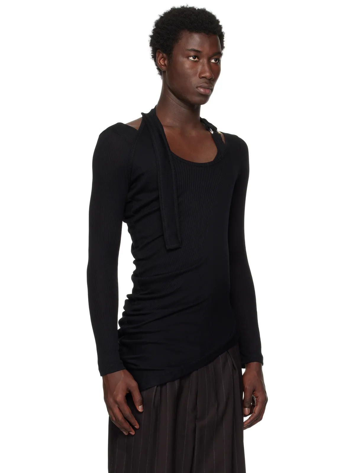 Jean Paul Gaultier Twisted Double Layer Piercing リブ Tシャツ - 画像2