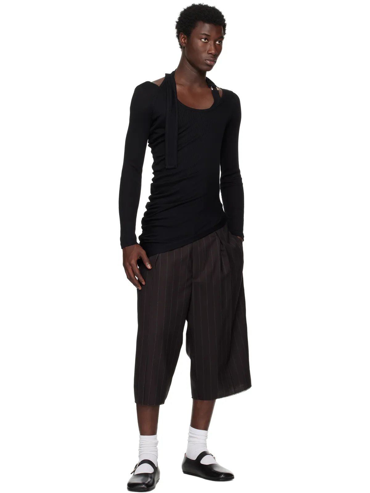 Jean Paul Gaultier Twisted Double Layer Piercing リブ Tシャツ - 画像4