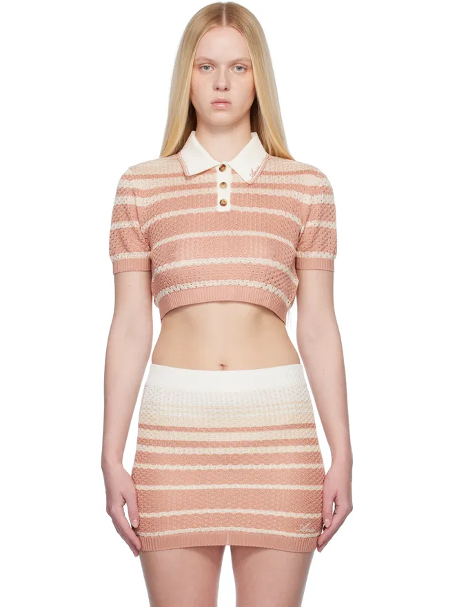AMIRI AMIRI ボーダー クロップド ニットポロシャツの商品画像