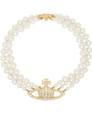 Vivienne Westwood Three Row Bas Relief フェイクパール ネックレス - サムネイル1