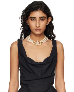 Vivienne Westwood Three Row Bas Relief フェイクパール ネックレス - サムネイル2