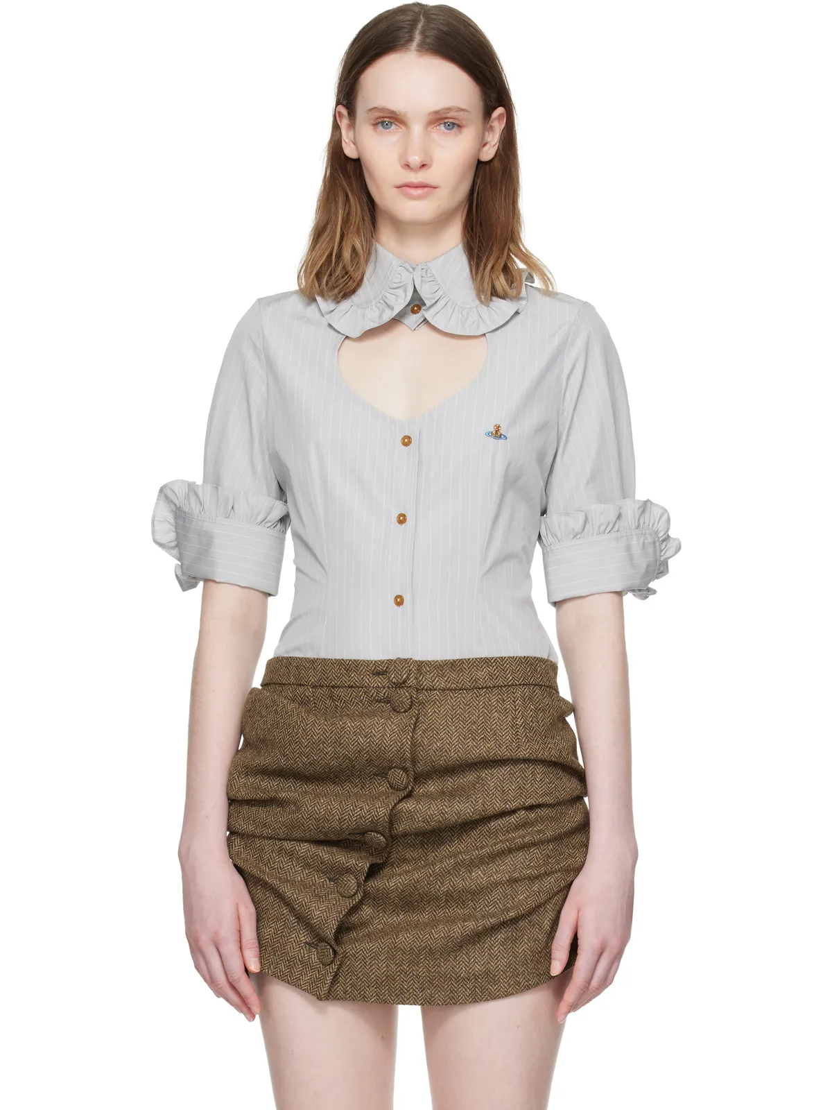 Vivienne Westwood Shirting S/S Toulouse Frill ピンストライプ シャツ - 画像1