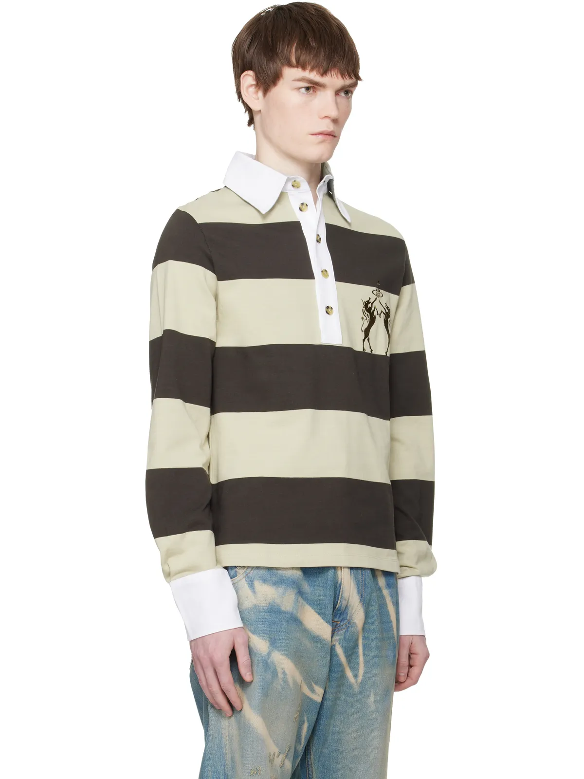 Vivienne Westwood Brown & Beige ラガーシャツ - 画像2