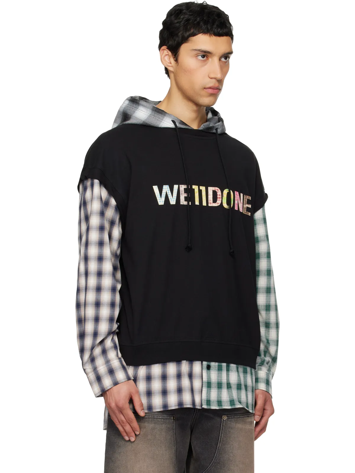 WE11DONE 'WE11DONE' パッチワーク レイヤード フーディ - 画像2