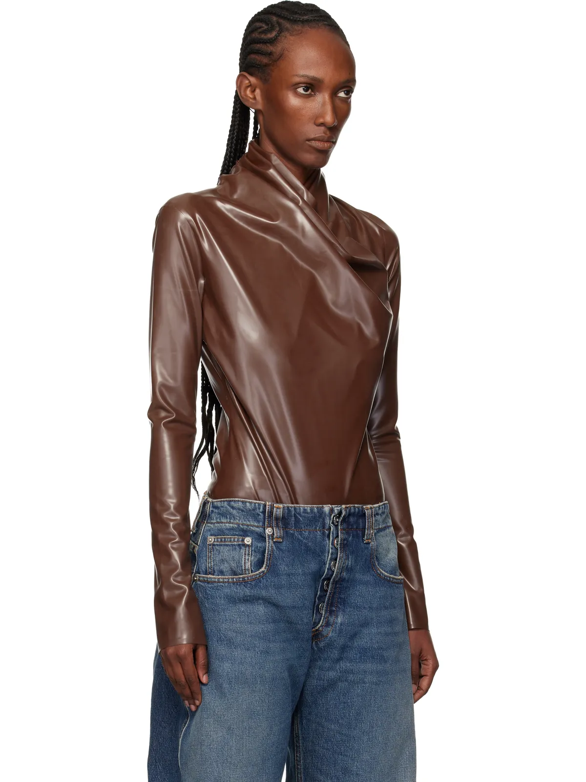 Mugler ラテックス スカーフ ボディスーツ - 画像2