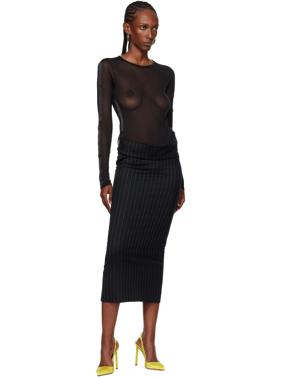 Mugler ピンストライプ ストレッチ チューブ ミディアムスカート - 画像4
