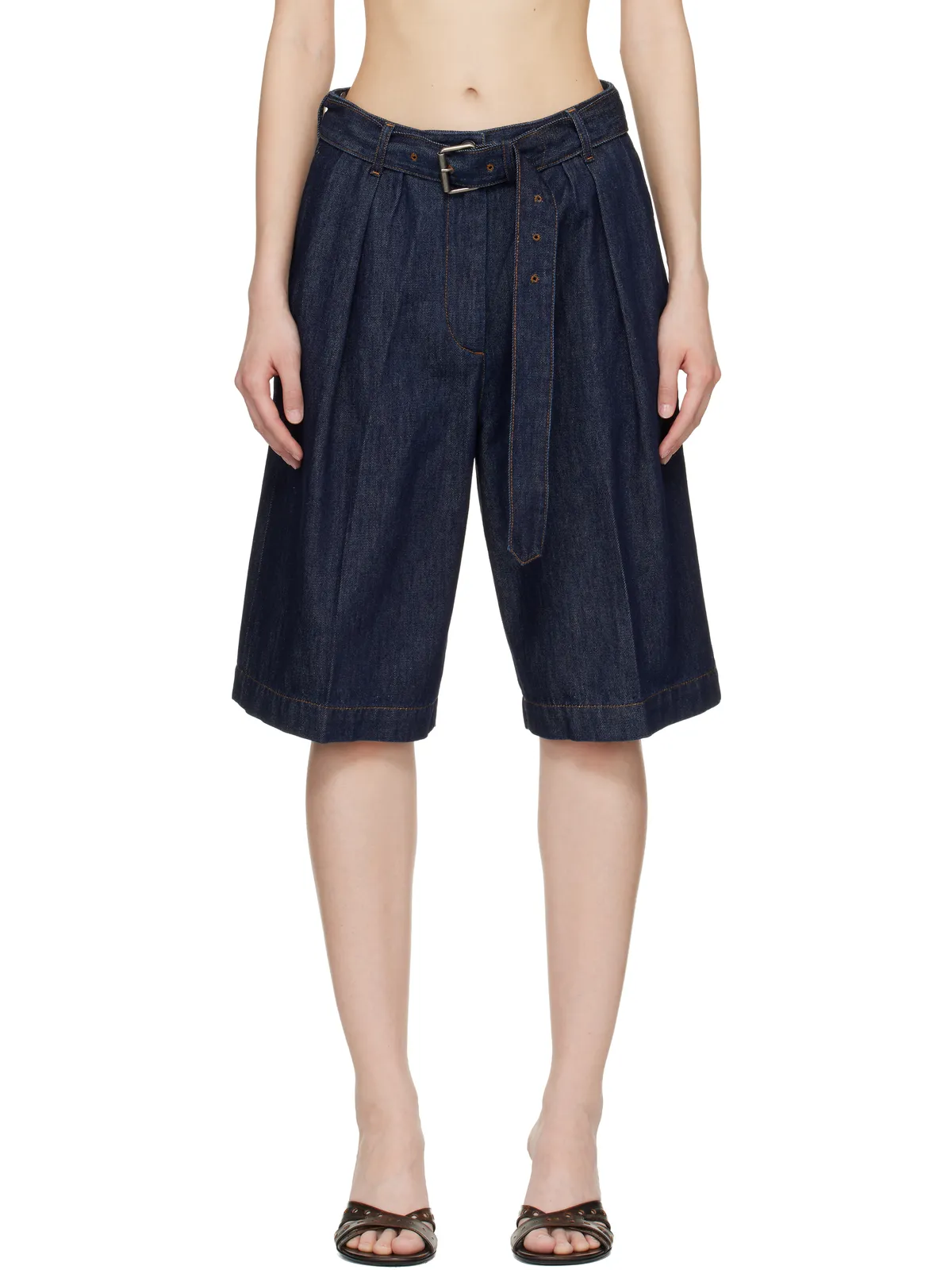 Dries Van Noten ベルト デニムショートパンツ - 画像1