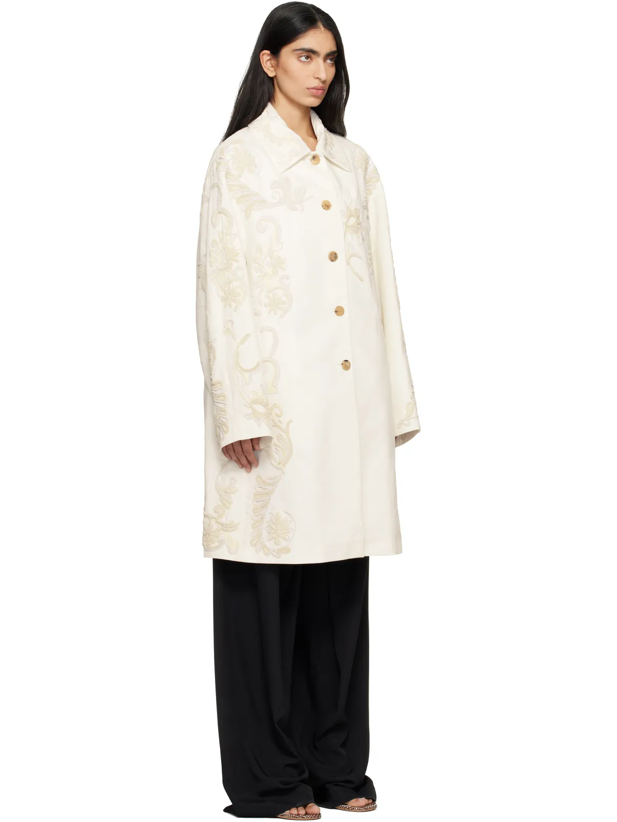 Dries Van Noten エンブロイダリー Aライン コート - 画像2