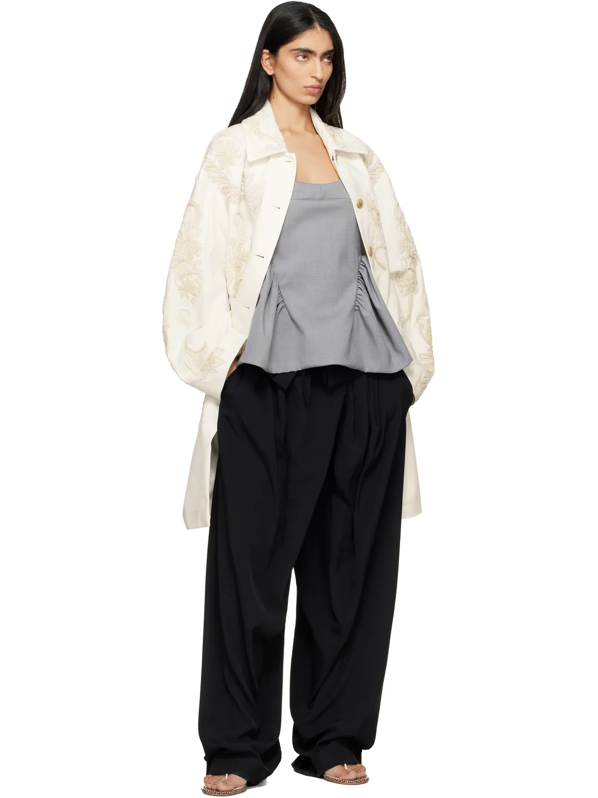 Dries Van Noten エンブロイダリー Aライン コート - 画像4