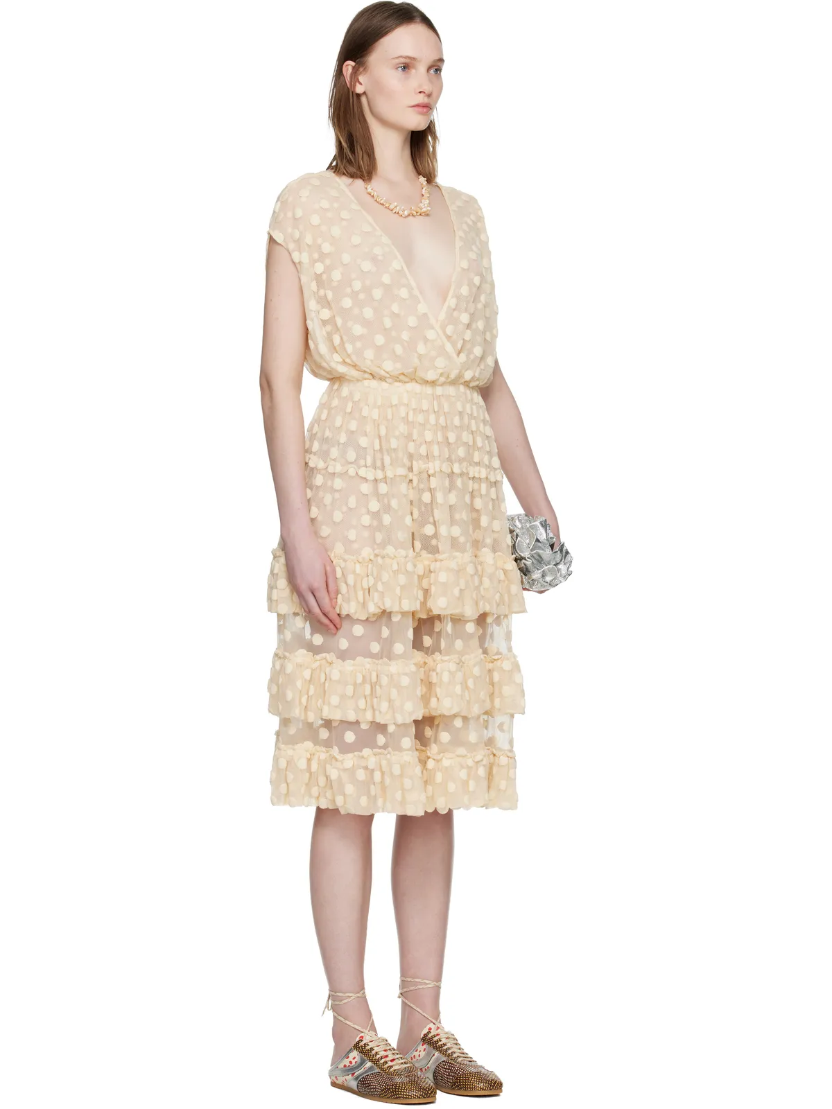 Dries Van Noten ラッフル メッシュ ミディアムドレス - 画像2