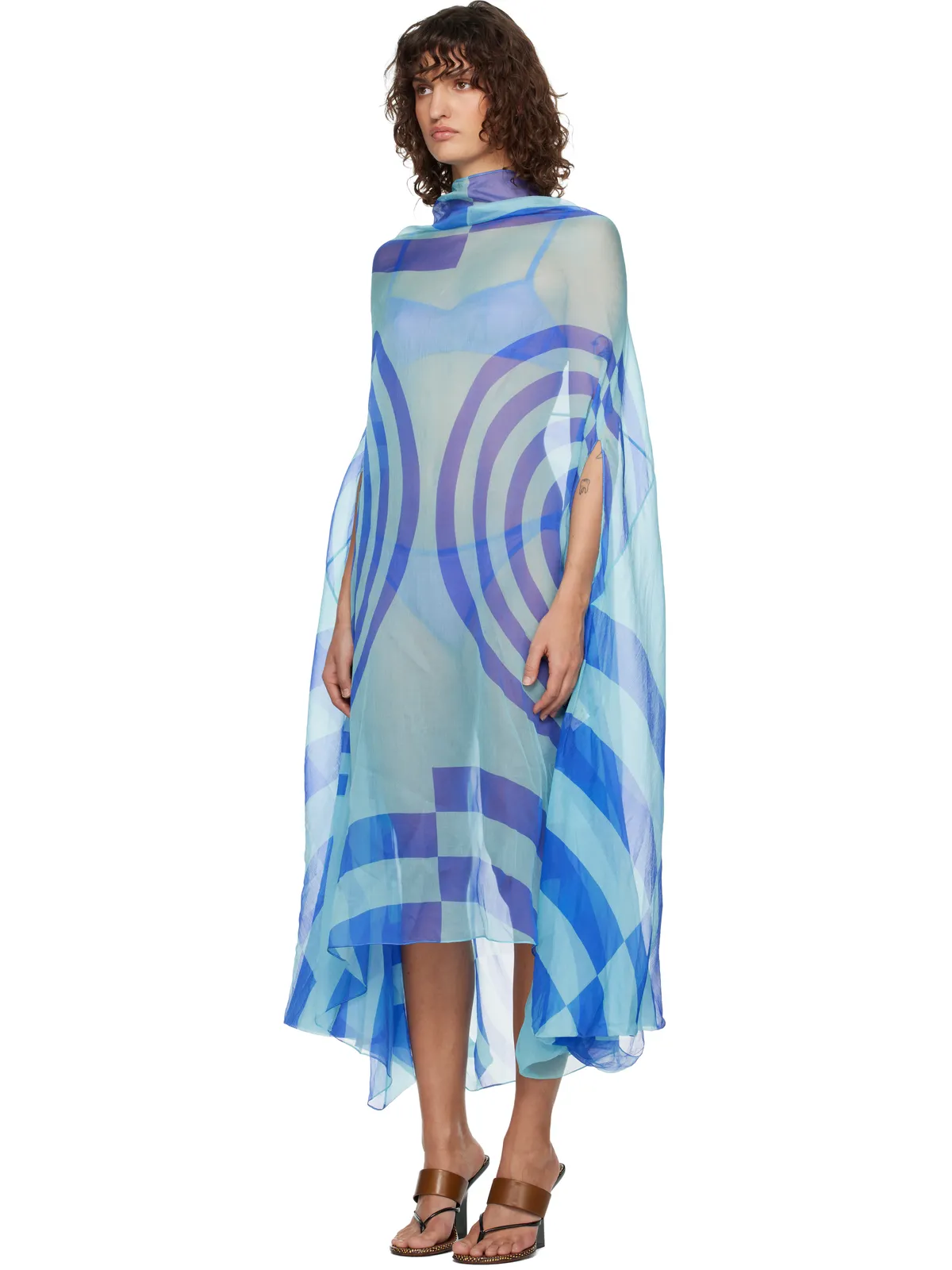 Dries Van Noten Silk Cape マキシワンピース - 画像4
