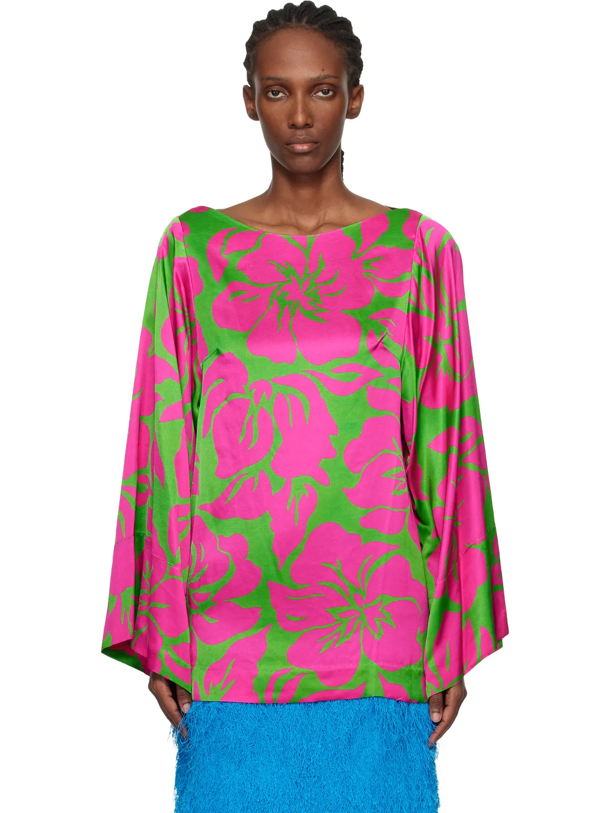 Dries Van Noten サテン フローラル プリントブラウス - 画像1
