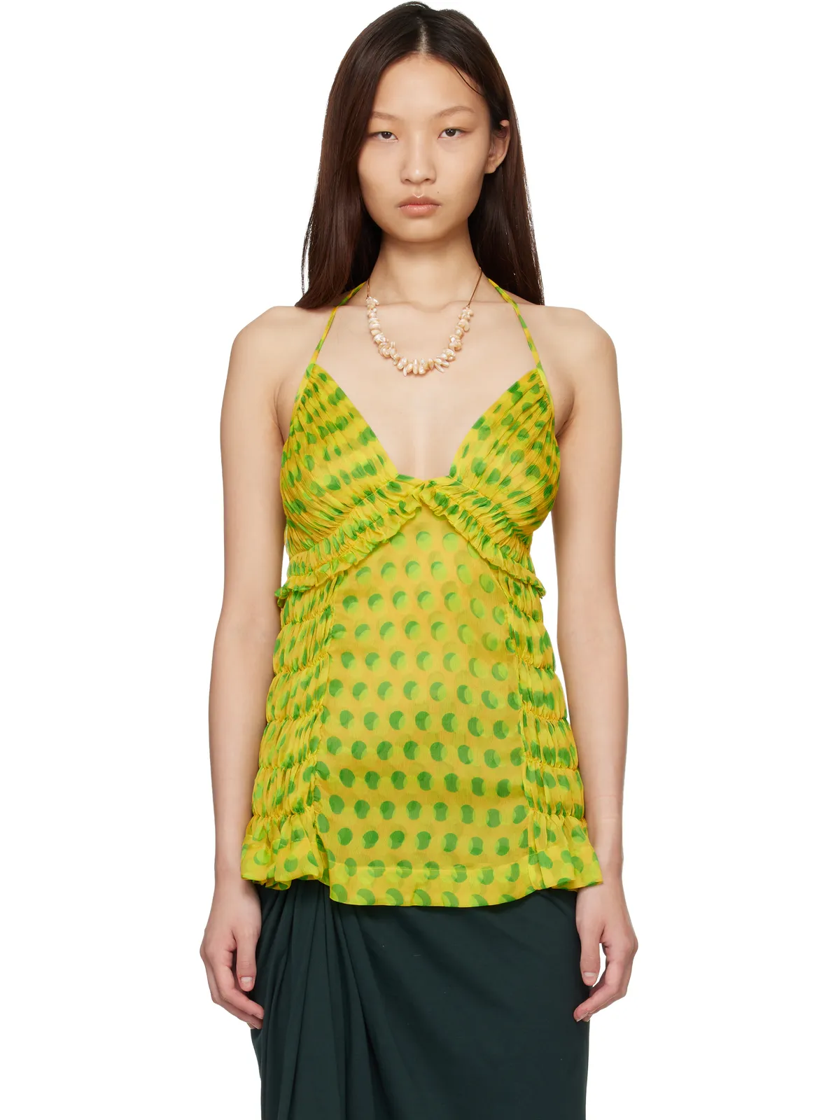 Dries Van Noten Optical Polka Dot シルク ホルタートップ - 画像1