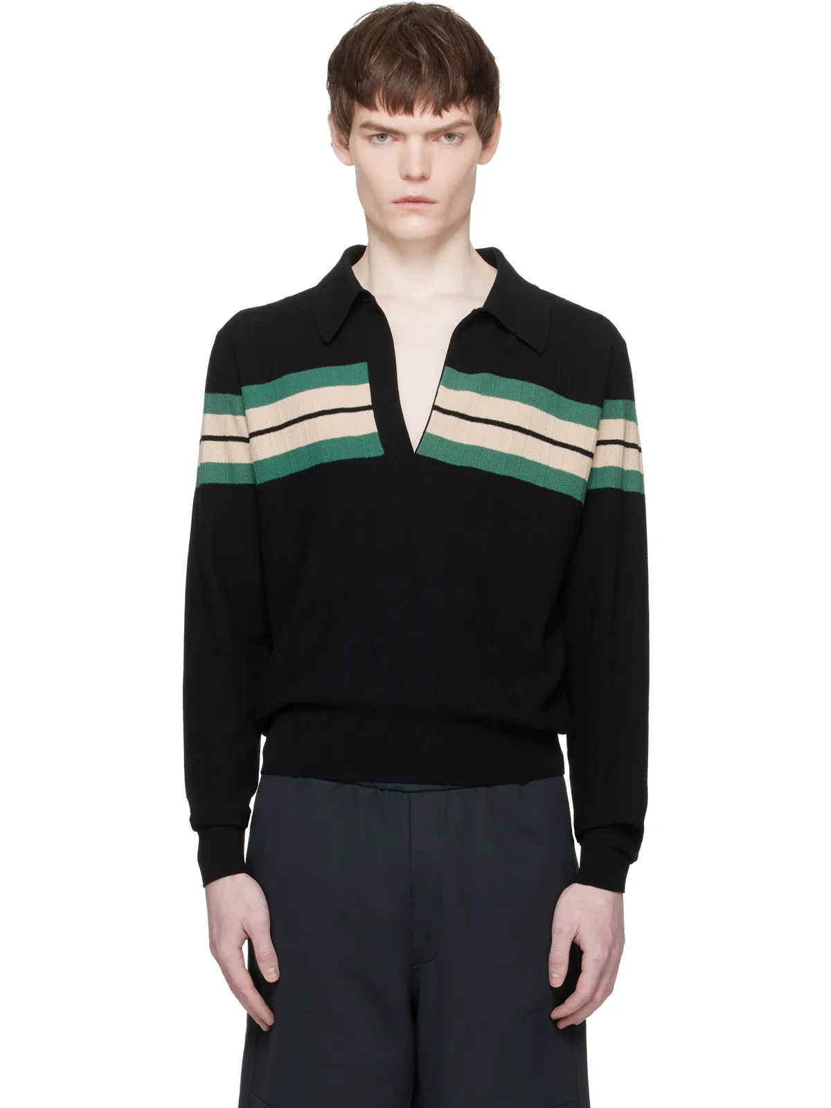 Dries Van Noten Block Stripe ニットポロシャツ - 画像1