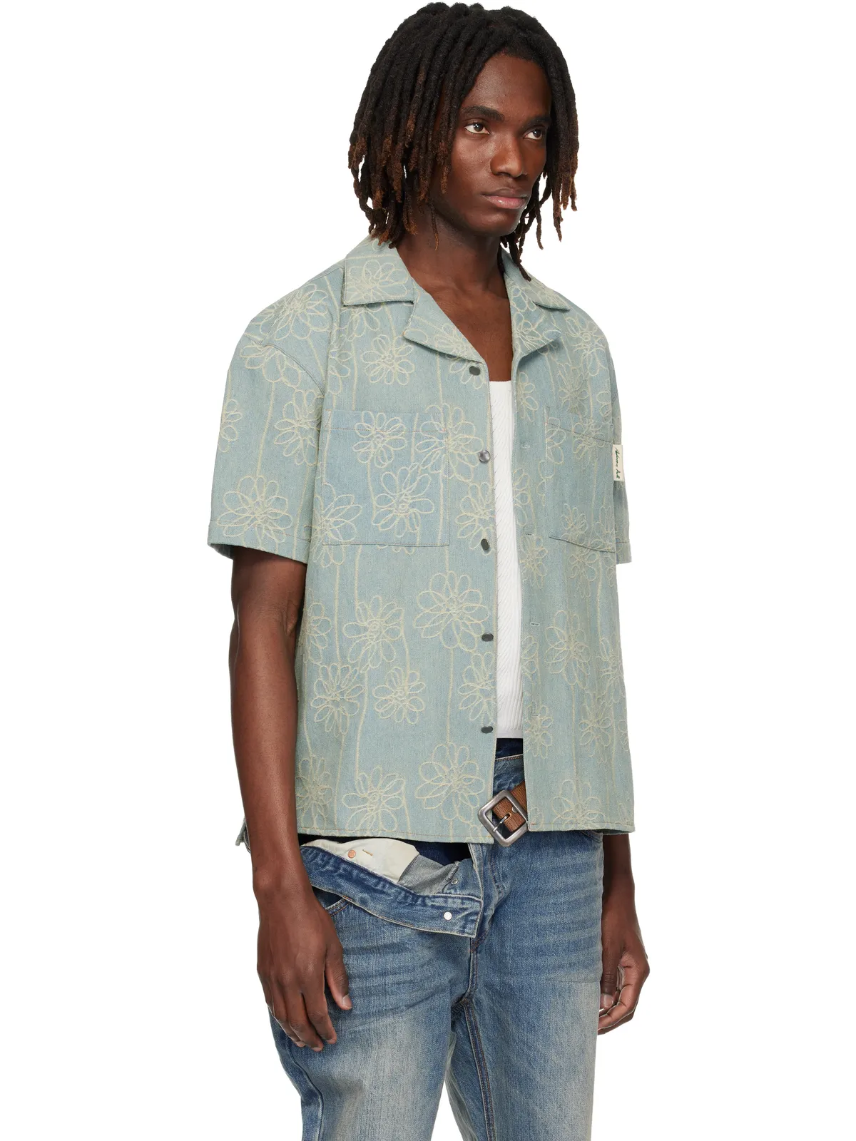 Andersson Bell Flower Embroidery Open Collar デニムシャツ - 画像2